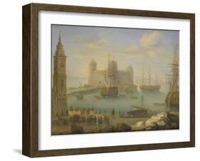 A Mediterranean Port with Men O' War (Oil on Copper)-Charles Laurent Grevenbroeck-Framed Giclee Print