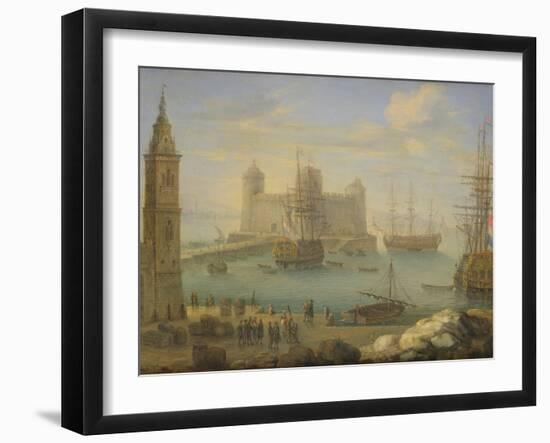 A Mediterranean Port with Men O' War (Oil on Copper)-Charles Laurent Grevenbroeck-Framed Giclee Print