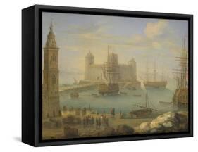 A Mediterranean Port with Men O' War (Oil on Copper)-Charles Laurent Grevenbroeck-Framed Stretched Canvas