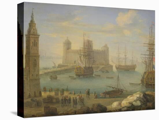 A Mediterranean Port with Men O' War (Oil on Copper)-Charles Laurent Grevenbroeck-Stretched Canvas