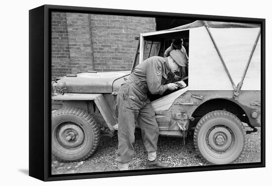 A Member of the British 49th Armoured Personnel Carrier Regiment Working Jeep's Convertible Roof-George Silk-Framed Stretched Canvas