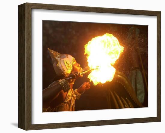 A Member of the Mocidade Samba School Spits Fire-null-Framed Photographic Print