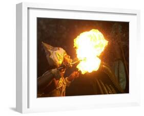 A Member of the Mocidade Samba School Spits Fire-null-Framed Photographic Print