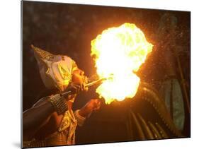 A Member of the Mocidade Samba School Spits Fire-null-Mounted Photographic Print