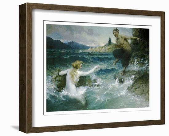 A Mermaid Tempting A Satyr Into The Water-Ferdinand Leeke-Framed Art Print