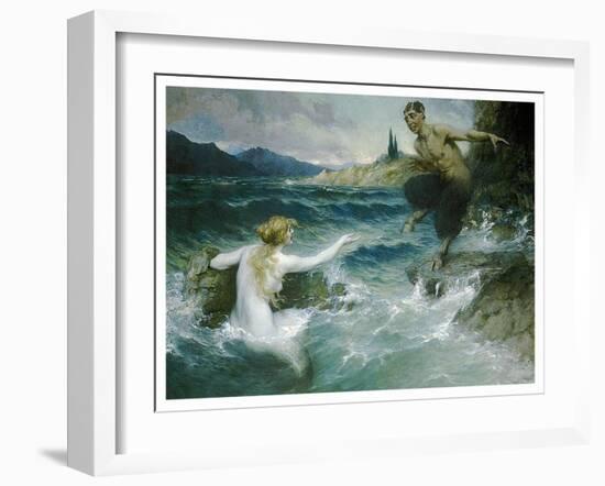 A Mermaid Tempting A Satyr Into The Water-Ferdinand Leeke-Framed Art Print