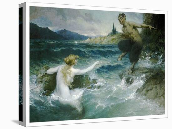 A Mermaid Tempting A Satyr Into The Water-Ferdinand Leeke-Stretched Canvas