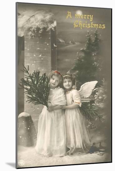 A Merry Christmas, Cherub and Girl-null-Mounted Art Print