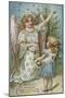 A Merry Christmas Postcard with an Angel and Little Girl-null-Mounted Giclee Print