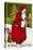 A Merry Christmas Postcard with Santa Claus Holding a Toy-null-Stretched Canvas