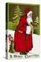 A Merry Christmas Postcard with Santa Claus Holding a Toy-null-Stretched Canvas