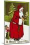 A Merry Christmas Postcard with Santa Claus Holding a Toy-null-Mounted Giclee Print
