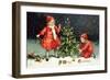 A Merry Christmas Postcard with Two Children Decorating Tree-David Pollack-Framed Photographic Print