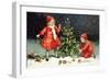 A Merry Christmas Postcard with Two Children Decorating Tree-David Pollack-Framed Photographic Print