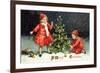 A Merry Christmas Postcard with Two Children Decorating Tree-David Pollack-Framed Photographic Print