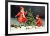 A Merry Christmas Postcard with Two Children Decorating Tree-David Pollack-Framed Photographic Print