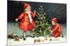 A Merry Christmas Postcard with Two Children Decorating Tree-David Pollack-Mounted Photographic Print