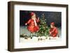 A Merry Christmas Postcard with Two Children Decorating Tree-David Pollack-Framed Photographic Print