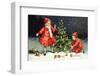 A Merry Christmas Postcard with Two Children Decorating Tree-David Pollack-Framed Photographic Print
