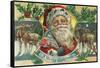 A Merry Christmas Santa and Reindeer Scene-Lantern Press-Framed Stretched Canvas