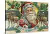 A Merry Christmas Santa and Reindeer Scene-Lantern Press-Stretched Canvas