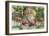 A Merry Christmas Santa and Reindeer Scene-Lantern Press-Framed Art Print