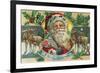 A Merry Christmas Santa and Reindeer Scene-Lantern Press-Framed Art Print