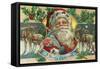 A Merry Christmas Santa and Reindeer Scene-Lantern Press-Framed Stretched Canvas