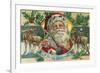 A Merry Christmas Santa and Reindeer Scene-Lantern Press-Framed Premium Giclee Print