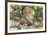 A Merry Christmas Santa and Reindeer Scene-Lantern Press-Framed Premium Giclee Print