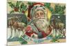 A Merry Christmas Santa and Reindeer Scene-Lantern Press-Mounted Premium Giclee Print