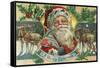 A Merry Christmas Santa and Reindeer Scene-Lantern Press-Framed Stretched Canvas