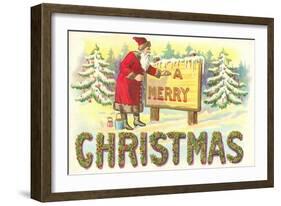 A Merry Christmas, Santa at Sign-null-Framed Art Print