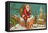 A Merry Christmas, Santa Entering Chimney-null-Framed Stretched Canvas