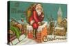 A Merry Christmas, Santa Entering Chimney-null-Stretched Canvas