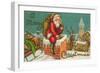 A Merry Christmas, Santa Entering Chimney-null-Framed Art Print