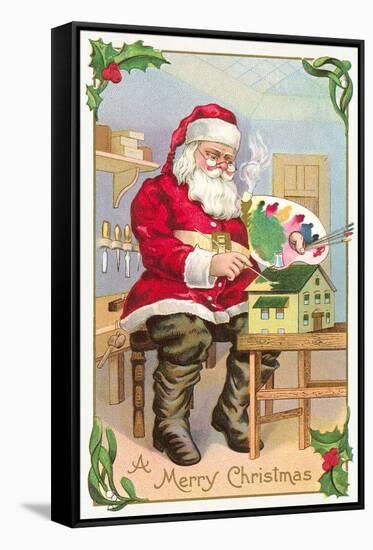 A Merry Christmas, Santa in Workshop-null-Framed Stretched Canvas