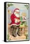 A Merry Christmas, Santa in Workshop-null-Framed Stretched Canvas