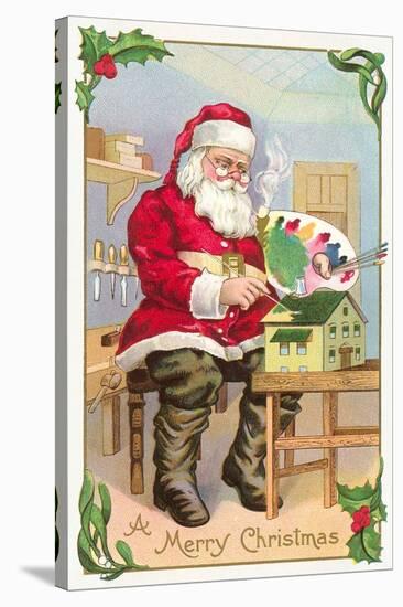 A Merry Christmas, Santa in Workshop-null-Stretched Canvas