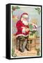 A Merry Christmas, Santa in Workshop-null-Framed Stretched Canvas