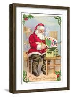 A Merry Christmas, Santa in Workshop-null-Framed Art Print