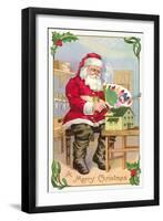 A Merry Christmas, Santa in Workshop-null-Framed Art Print