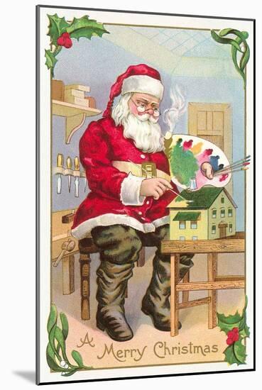 A Merry Christmas, Santa in Workshop-null-Mounted Art Print