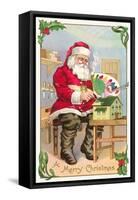 A Merry Christmas, Santa in Workshop-null-Framed Stretched Canvas