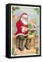 A Merry Christmas, Santa in Workshop-null-Framed Stretched Canvas