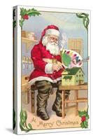 A Merry Christmas, Santa in Workshop-null-Stretched Canvas