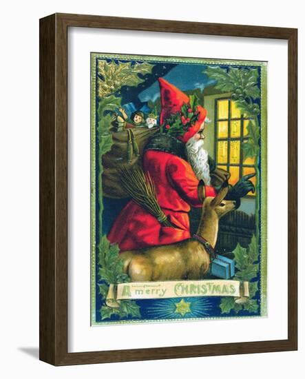 A Merry Christmas, Santa Tapping on the Window Card-null-Framed Giclee Print