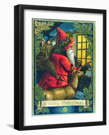 A Merry Christmas, Santa Tapping on the Window Card-null-Framed Giclee Print