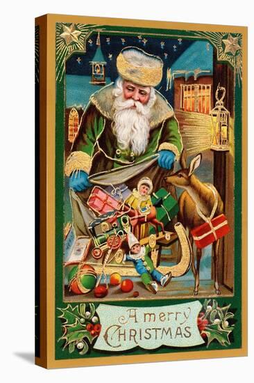 A Merry Christmas, Santa with Bag-null-Stretched Canvas