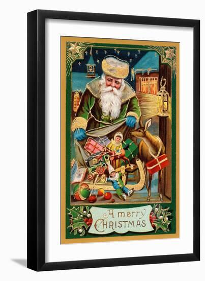 A Merry Christmas, Santa with Bag-null-Framed Art Print